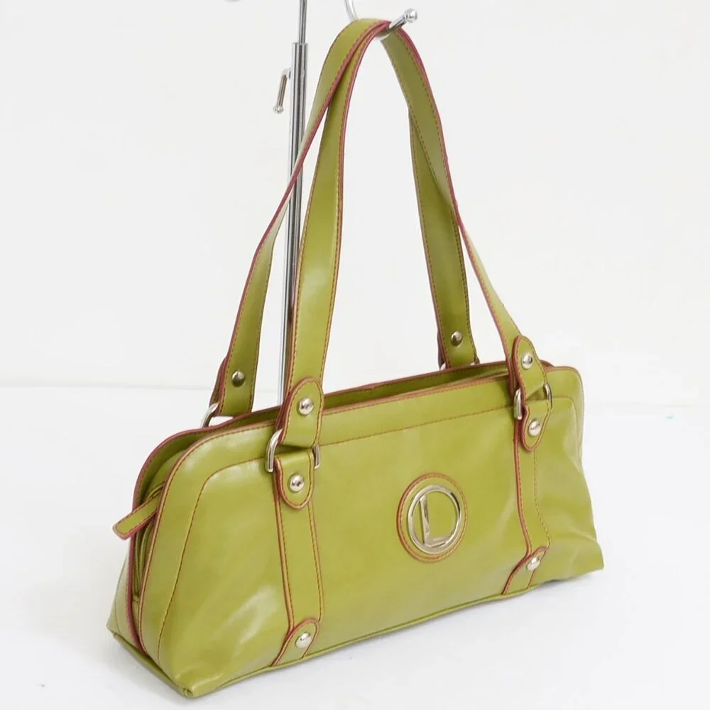Nine West Green Pink Vegan‎ Leather Satchel Handbag Purse Retro Twee Colorful